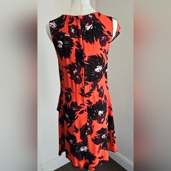 A New Day Flirty Floral Orange & Black Sleeveless Ruffle Shoulder Dress Sz. XS - Picture 5 of 12